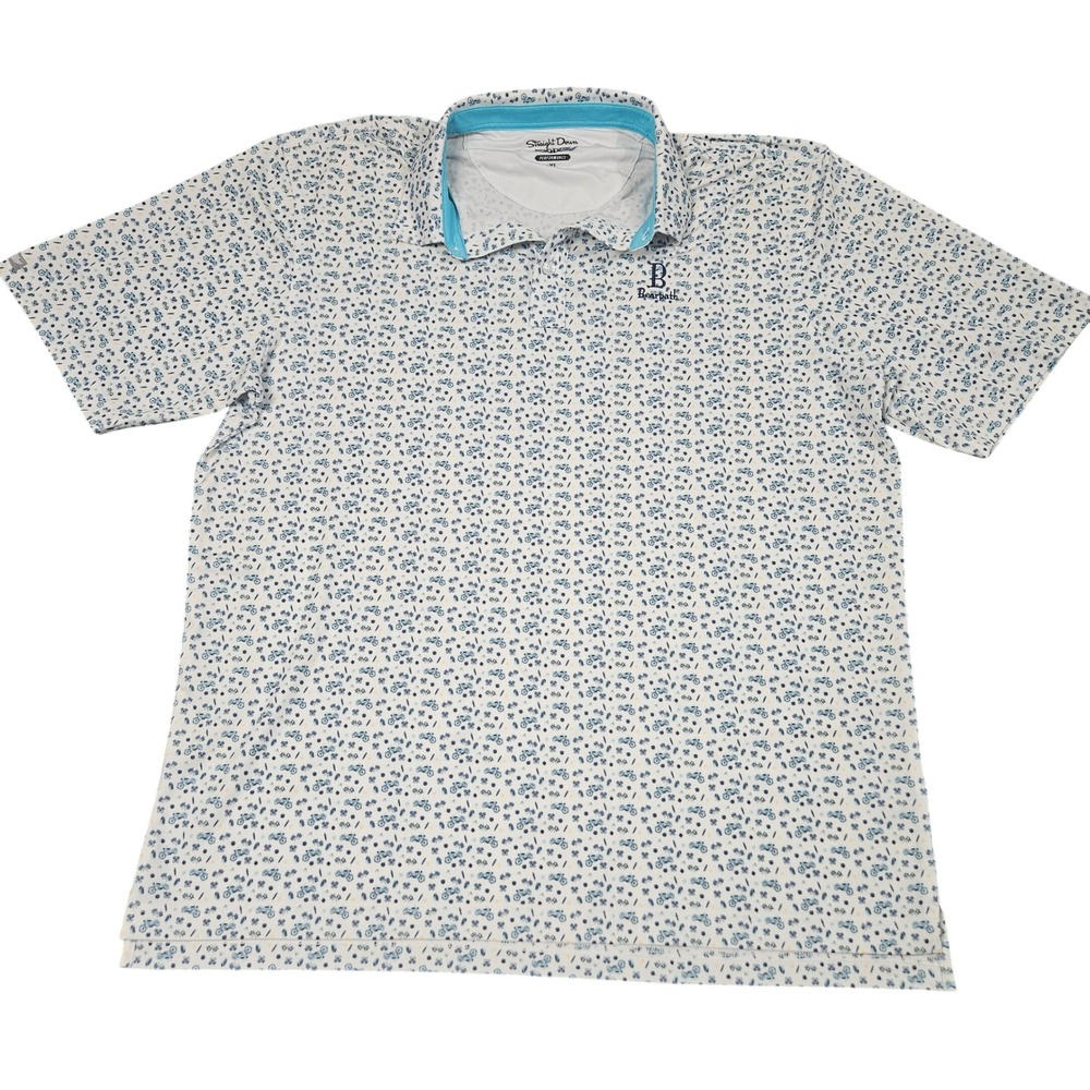 Straight Down Performance Polo XL White Blue Micro Print Bearpath Golf Club